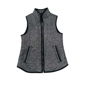 Haven Outerwear Black White Herringbone Zip Front High Neck Quilted Vest